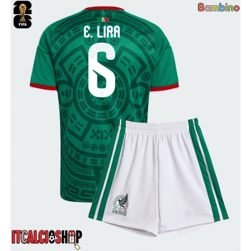 Messico Erik Lira #6 Prima Maglia Bambino Mondiali 2026 Manica Corta (+ Pantaloni corti)